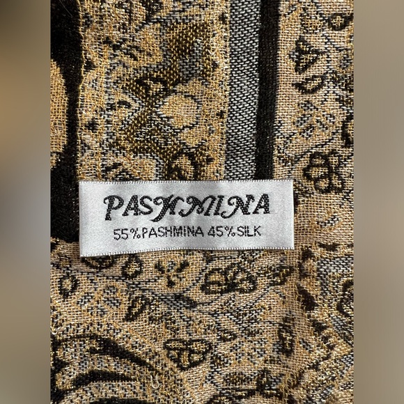 Metallic Pashmina Scarf / Shawl / Wrap | Gold / Bronze / Black | 28"W x 64”L - Picture 10 of 16